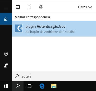 חיפוש Windows עם plugin Autenticação.Gov להפעלת התוכנה